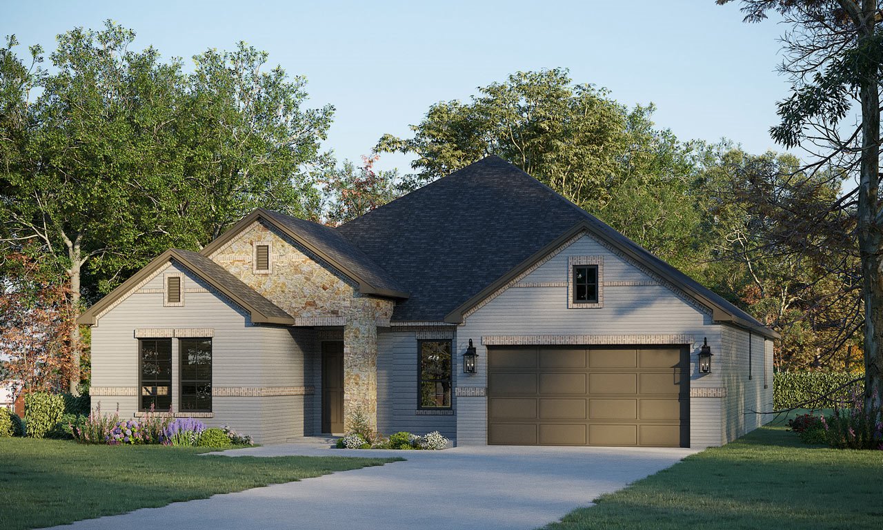 The Jefferson floor plan layout Elevation A from our upscale Presidential Series, is a 1-story home with 3 bedrooms, 2.5 bathrooms, and 2-car garage.