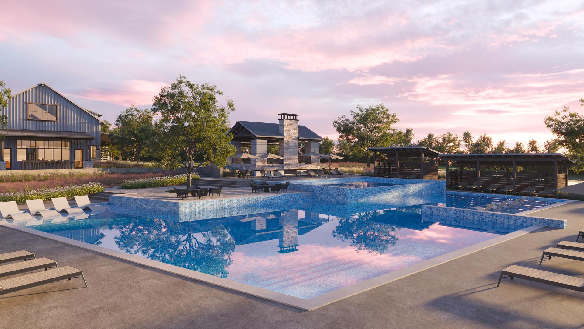 New Home Community, Santa Rita Ranch Pool at Sunset, Luxury Master Planned Community, New Home Construction