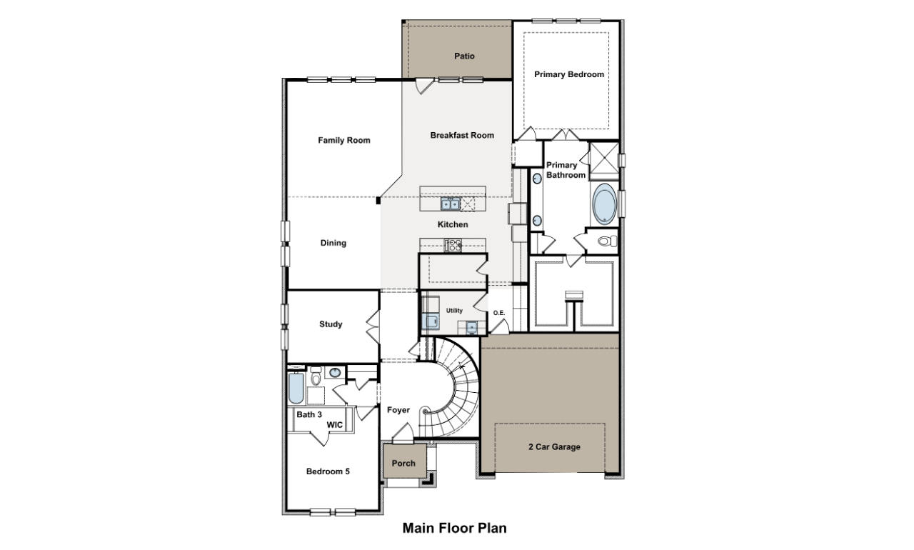 Floor plan layout for our Roosevelt II floor plan, first floor